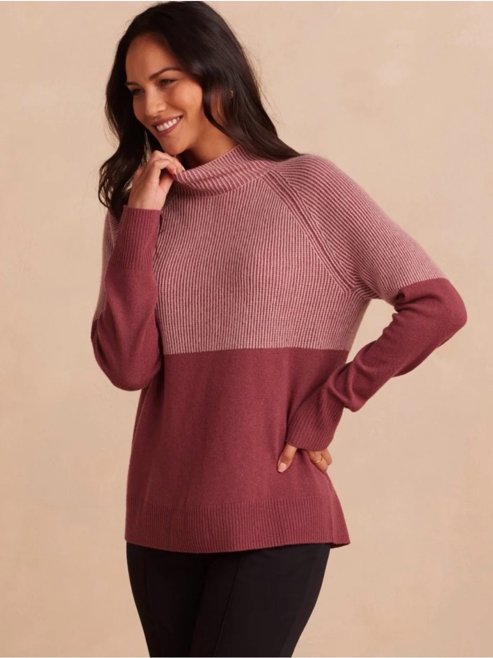 summersalt The Luxe Cashmere Blend Two-Tone Sweater- Size S- Rosewood and Shell